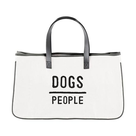 “Dogs Over People” Large Canvas Tote Bag – Neutral Farmhouse Style - Picture 2 of 6